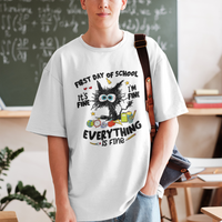 Funny First Day Of School Cat T Shirt It's Fine I'm Fine Everything Is Fine For Student Teacher - Wonder Print Shop