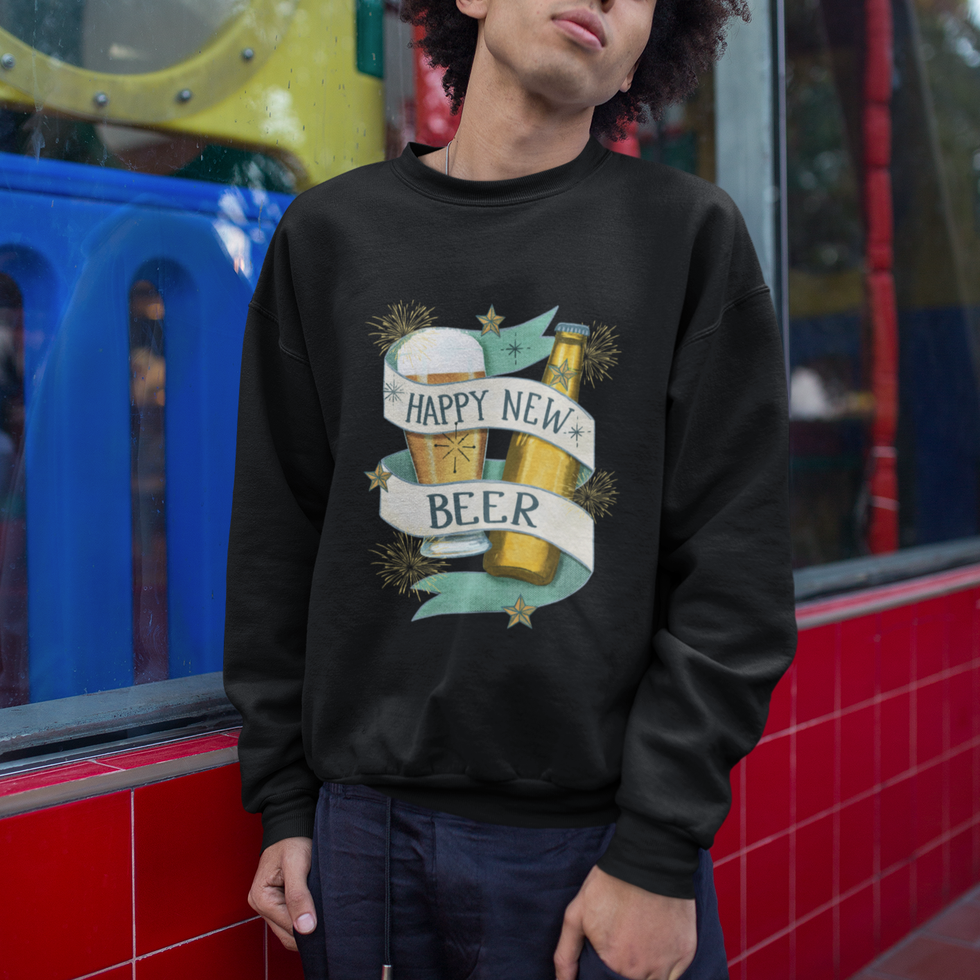 Happy New Beers Funny New Year Eve NYE Party Beer Lover Sweatshirt - Wonder Print Shop