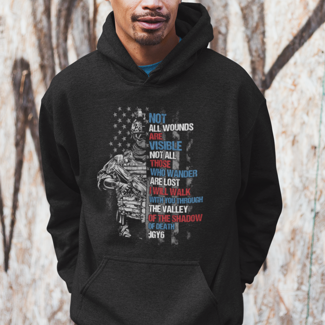 Veteran PTSD Hoodie Not All Wounds Are Visible Not All Those Who Wander Are Lost American Flag Soldier - Wonder Print Shop