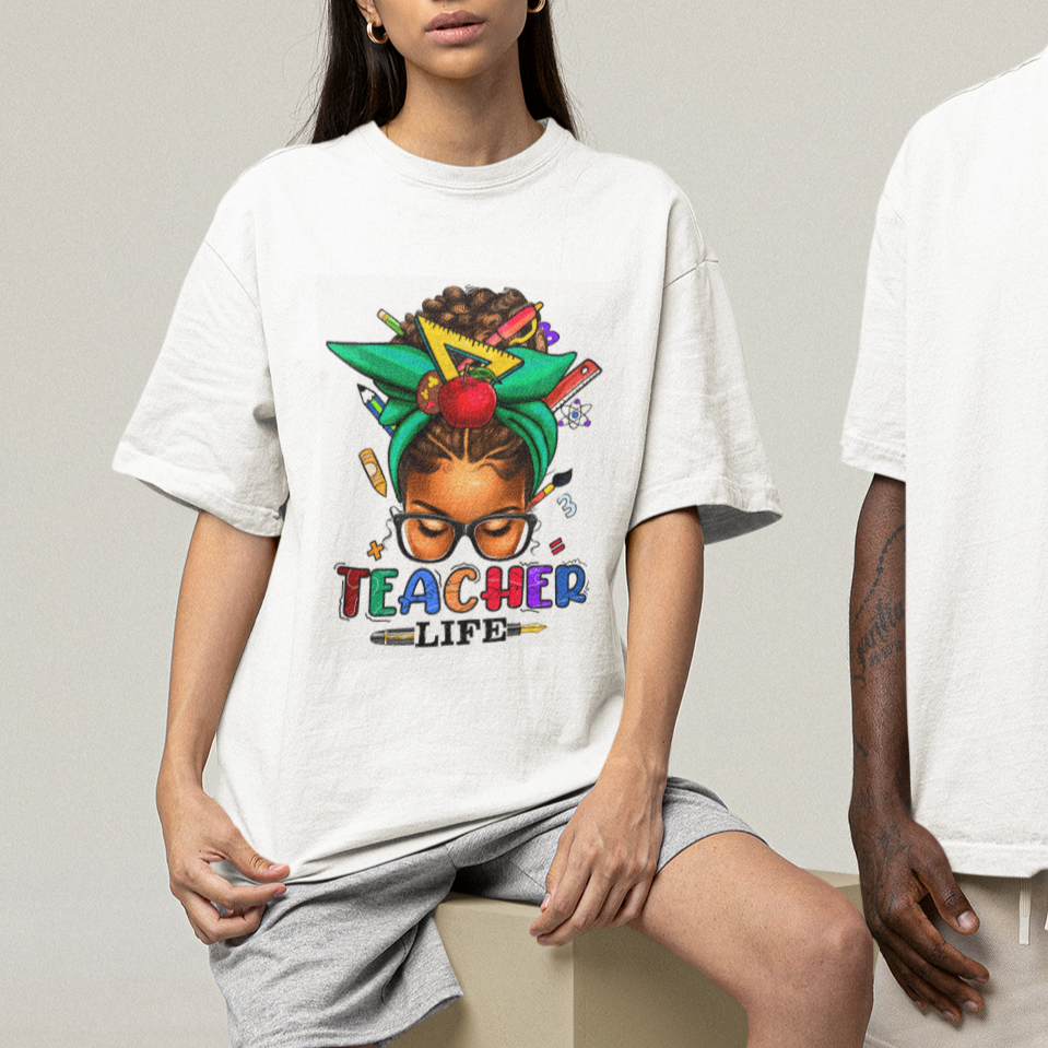 Black Teacher Life Messy Bun African American Educate T Shirt - Wonder Print Shop