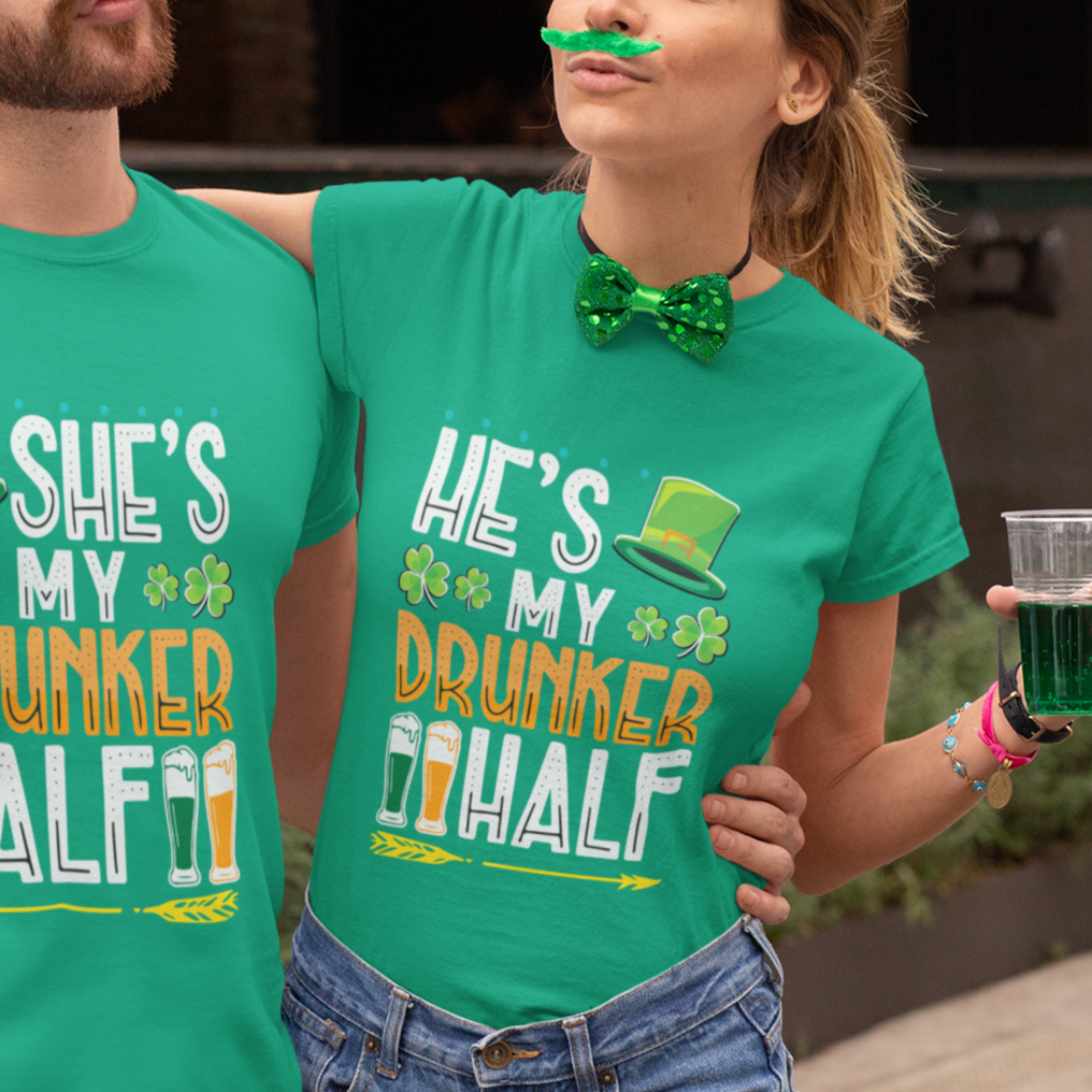 St. Patrick's Day Couple Matching T Shirt For Women He's My Drunker Half - Wonder Print Shop