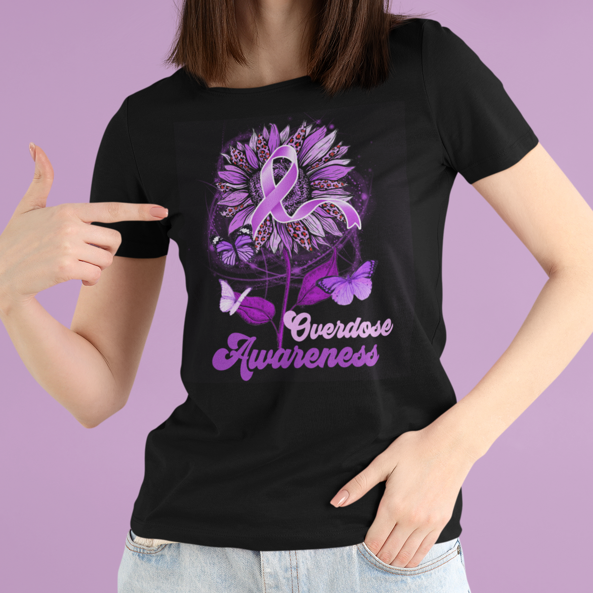 Overdose Awareness T Shirt Sunflower Purple Overdose Prevention - Wonder Print Shop