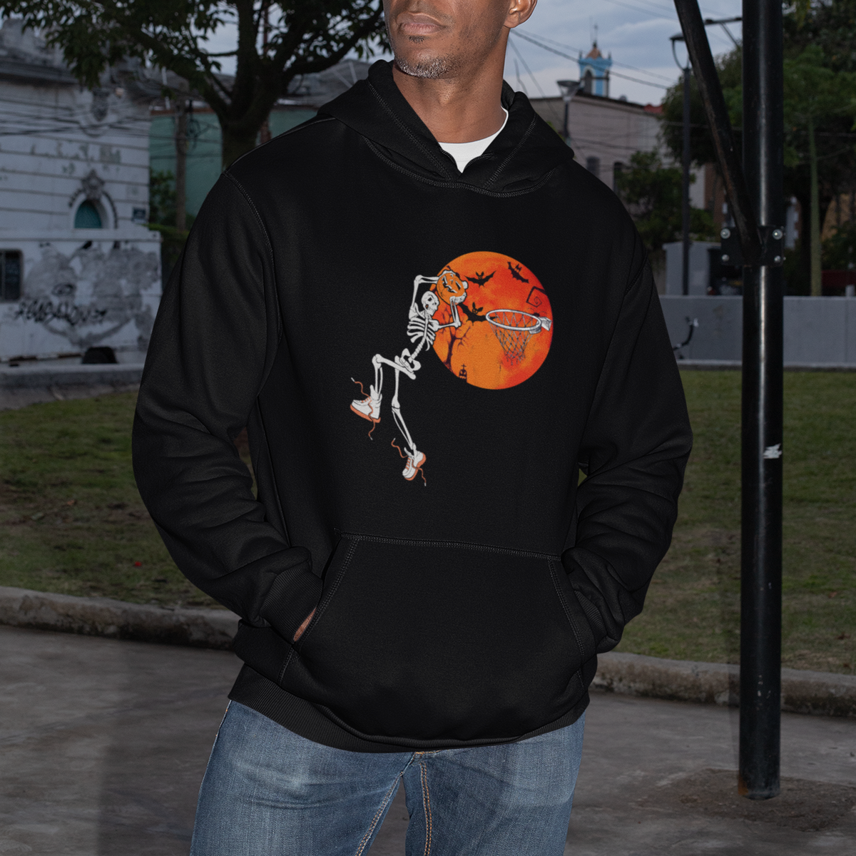 Basketball Skeleton Hoodie Halloween Basketball Lover Scary Night - Wonder Print Shop