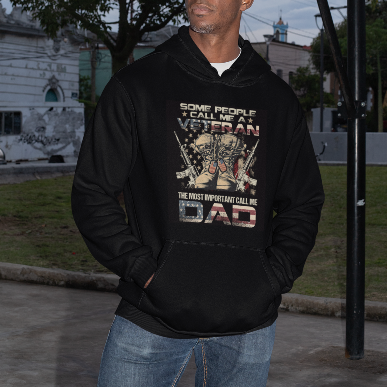 Veteran Dad Hoodie The Most Important People Call Me Dad American Flag Combat Boots And Dog Tags - Wonder Print Shop