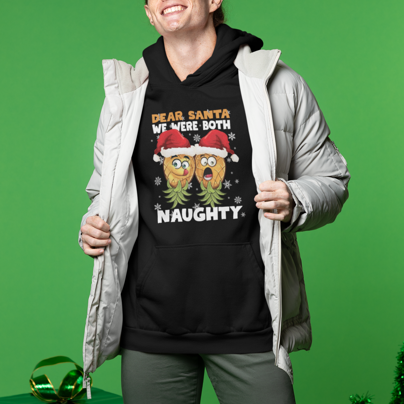 Christmas Hoodie Upside Down Pineapple Dear Santa We Were Both Naughty Xmas - Wonder Print Shop