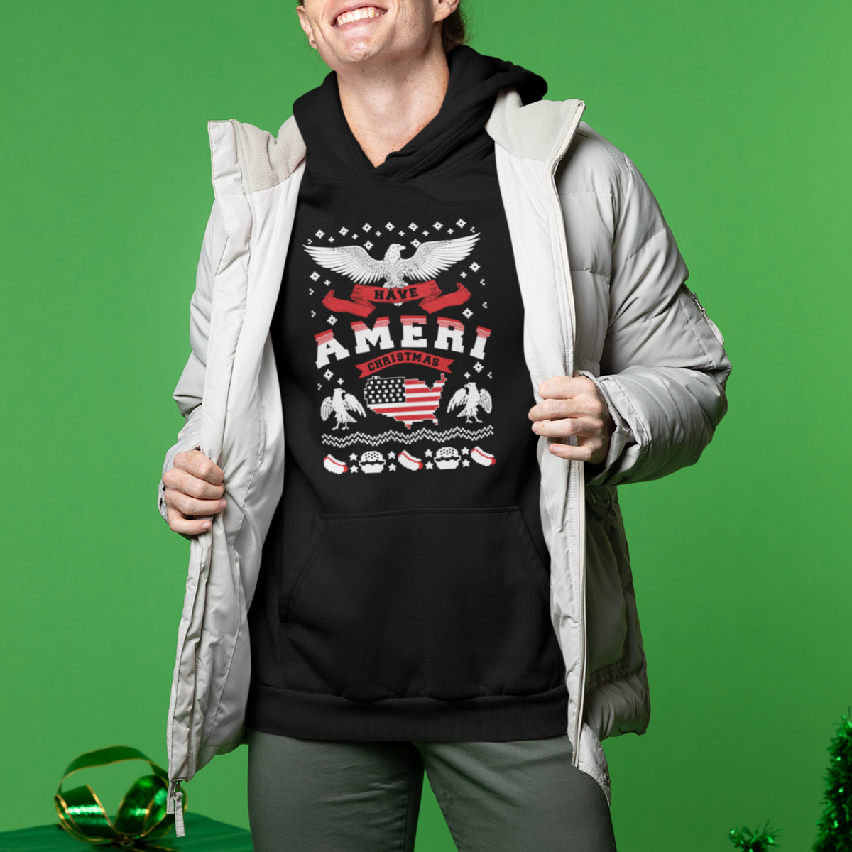 Have Ameri-Christmas USA Patriotic Eagle Xmas Hoodie - Wonder Print Shop