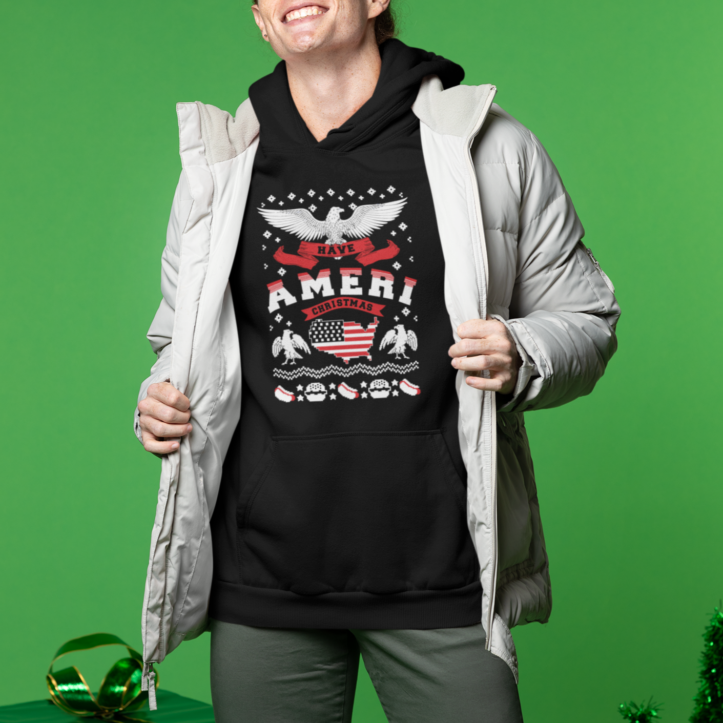 Have Ameri-Christmas USA Patriotic Eagle Xmas Hoodie TS09