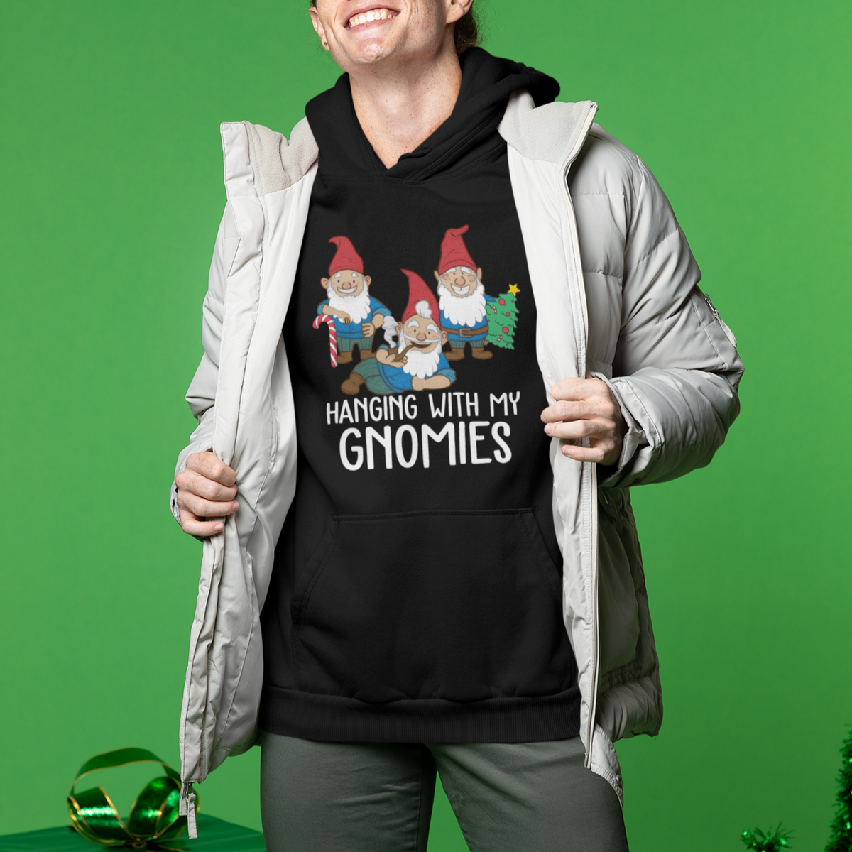 Hanging With My Gnomies Funny Christmas Garden Gnome Hoodie - Wonder Print Shop