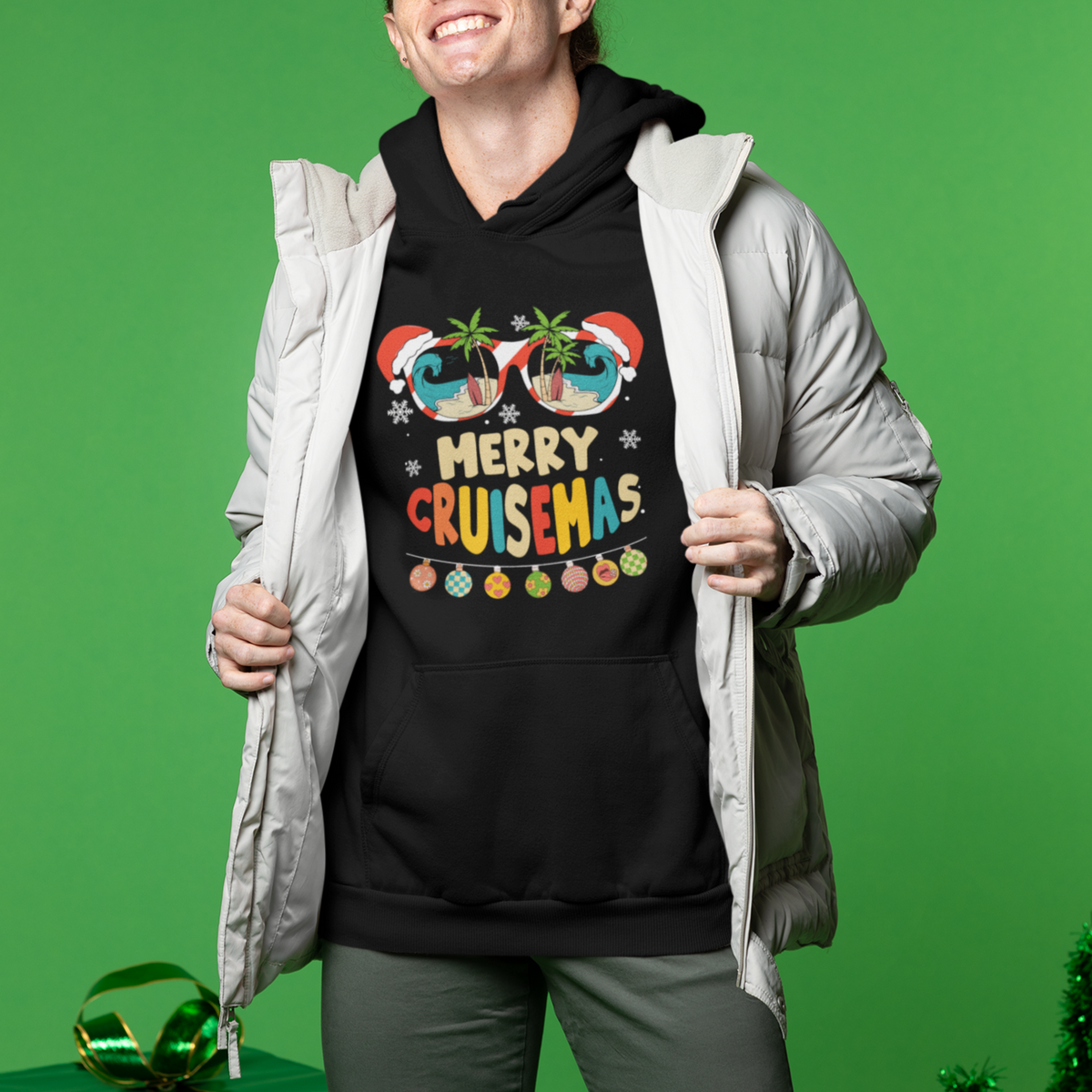 Merry Cruisemas Hawaiian Christmas Palm Tree Sunglass Hoodie - Wonder Print Shop