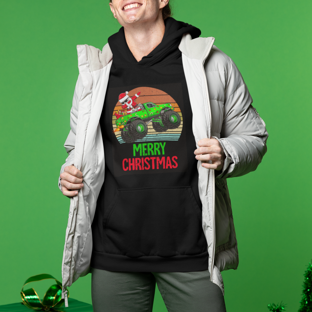 Merry Christmas Santa Monster Truck Dabbing Hoodie - Wonder Print Shop