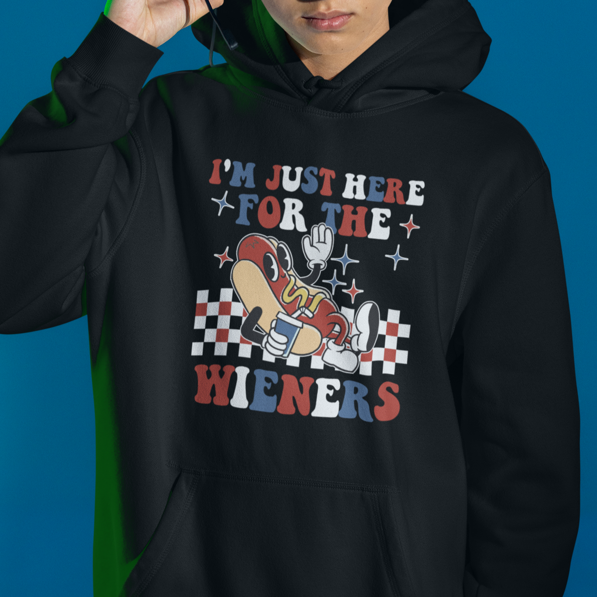 USA Party Hoodie Hot Dog I'm Just Here For The Wieners 4Th Of July - Wonder Print Shop