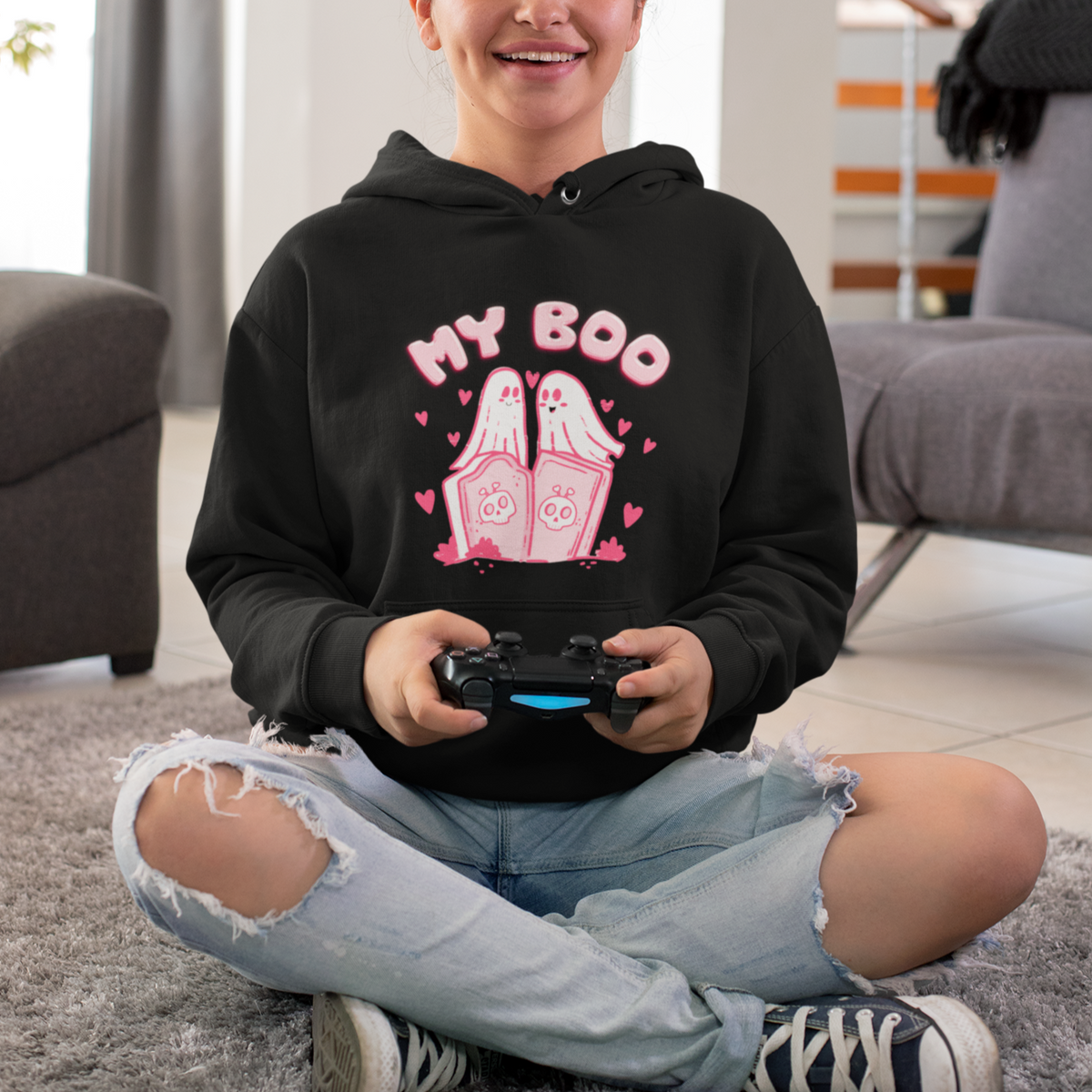 Valentine's Day Hoodie My Boo Cute Lover Couple Ghost - Wonder Print Shop