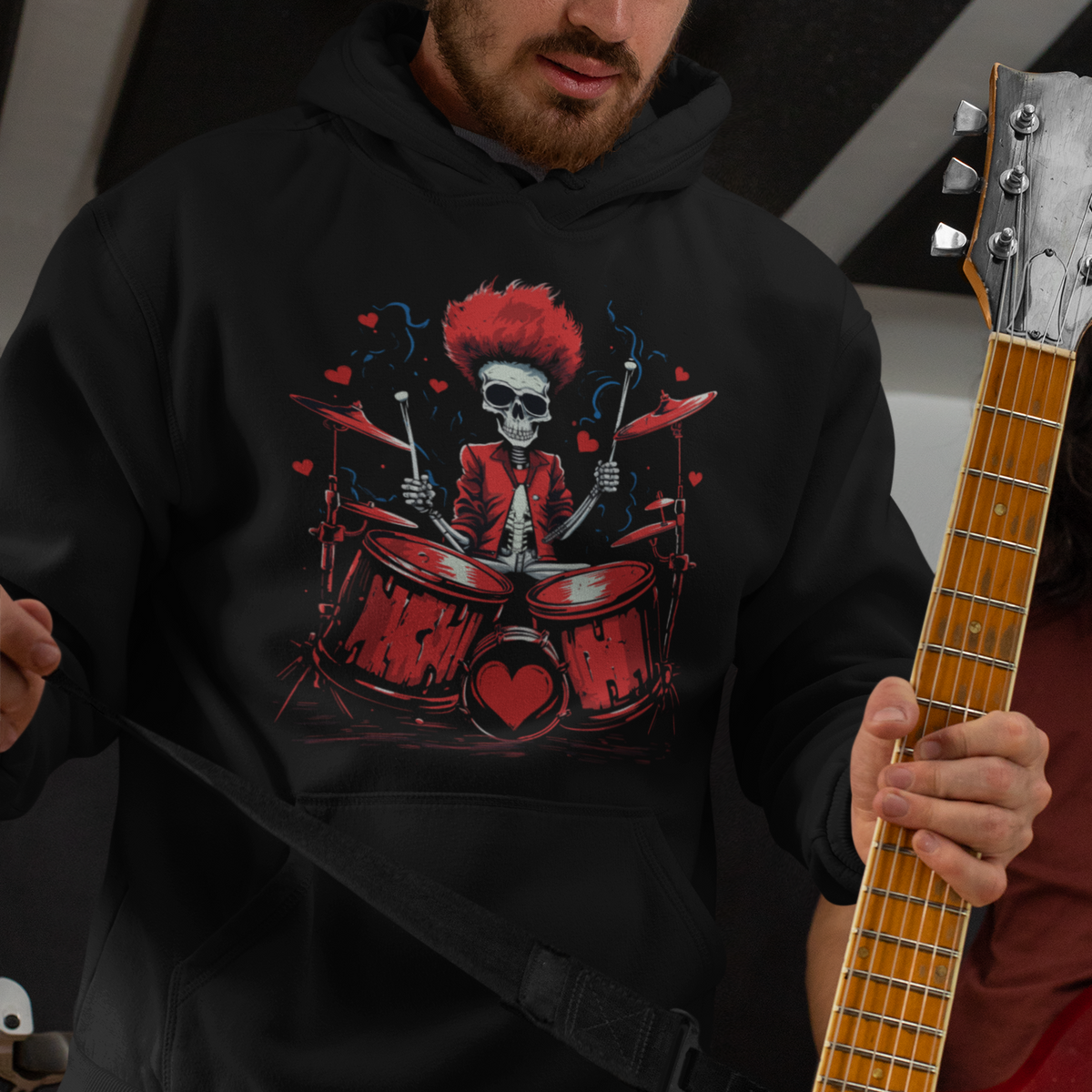 Valentine's Day Hoodie Cool Skeleton Drummer Rock Lover - Wonder Print Shop