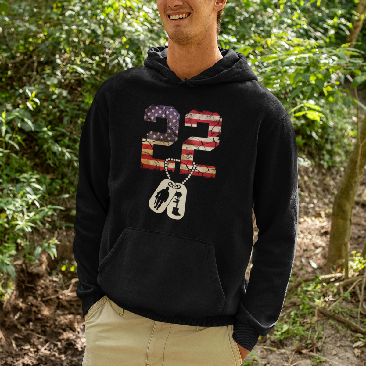 Veteran PTSD Hoodie 22 Every Day American Flag Dog Tags Suicide Awareness - Wonder Print Shop
