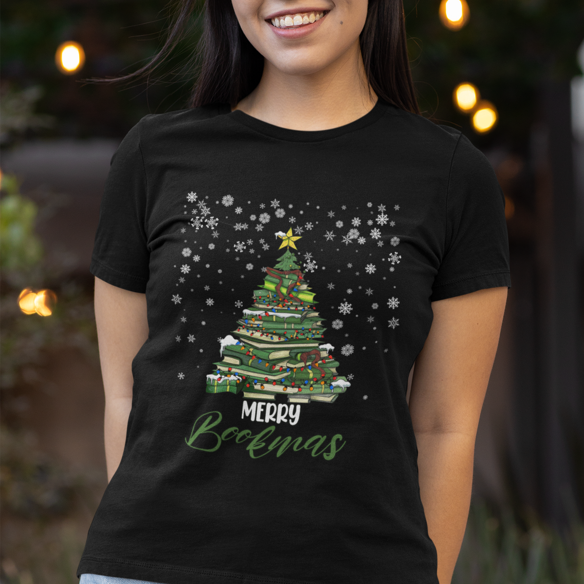 Reading Christmas T Shirt Merry Bookmas Books Pine Xmas Tree Funny - Wonder Print Shop