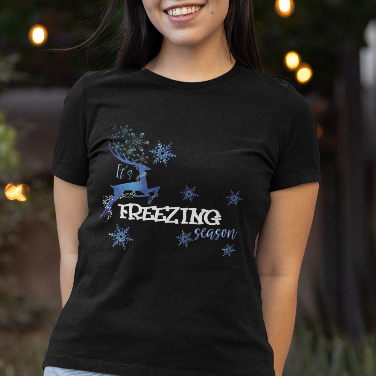 Freezing Season Christmas Reindeer Snowflake T Shirt - Wonder Print Shop