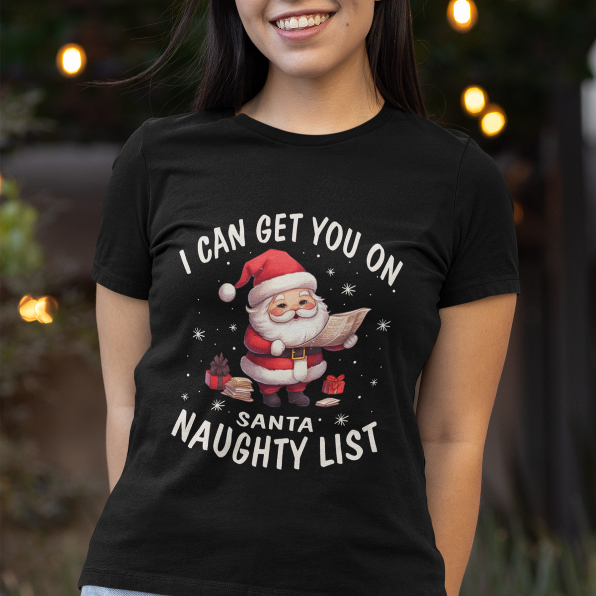 Christmas T Shirt I Can Get You On The Naughty List Cute Santa - Wonder Print Shop