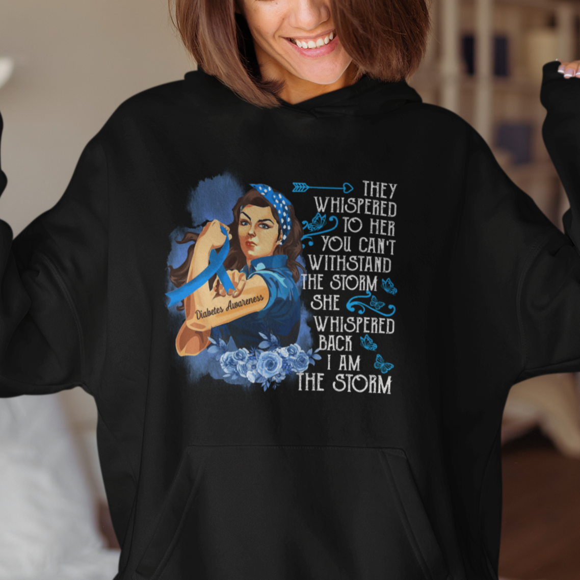 Whispered Back I'm The Storm Diabetes Cancer Awareness Month Hoodie - Wonder Print Shop