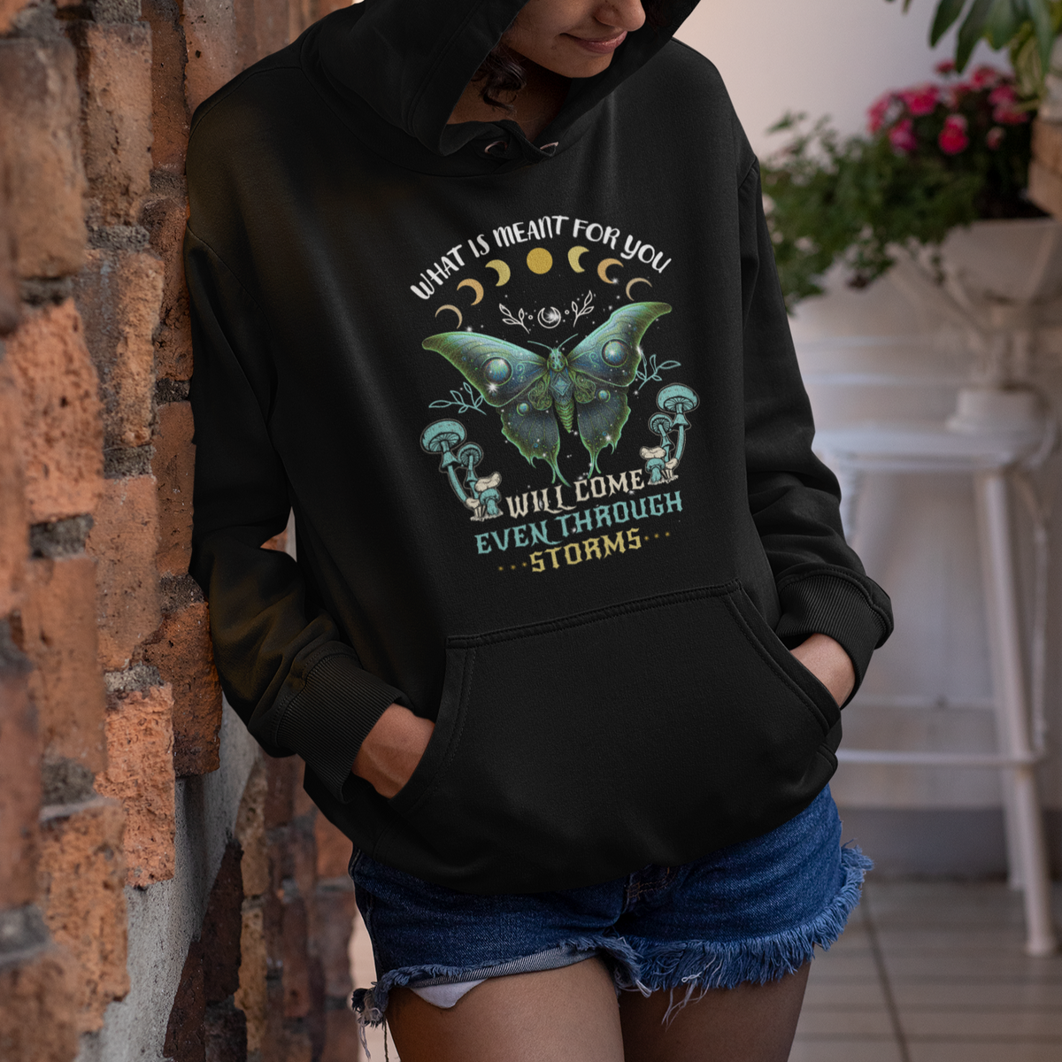 Moth Hoodie Cottagecore Celestial Boho Luna Moth What Is Meant For You Will Come Even Through Storms Mystical Goblincore Mushroom Academia Shirt for Womenm Moth T-shirt, Spirituality Shirt - Wonder Print Shop