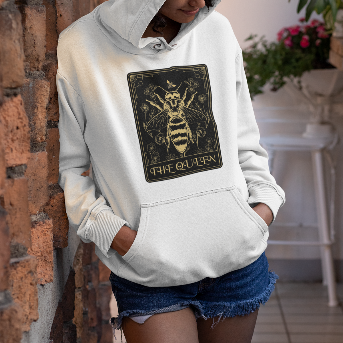 Dark Academia Spiritual The Queen Bee Tarot Card Hoodie - Wonder Print Shop