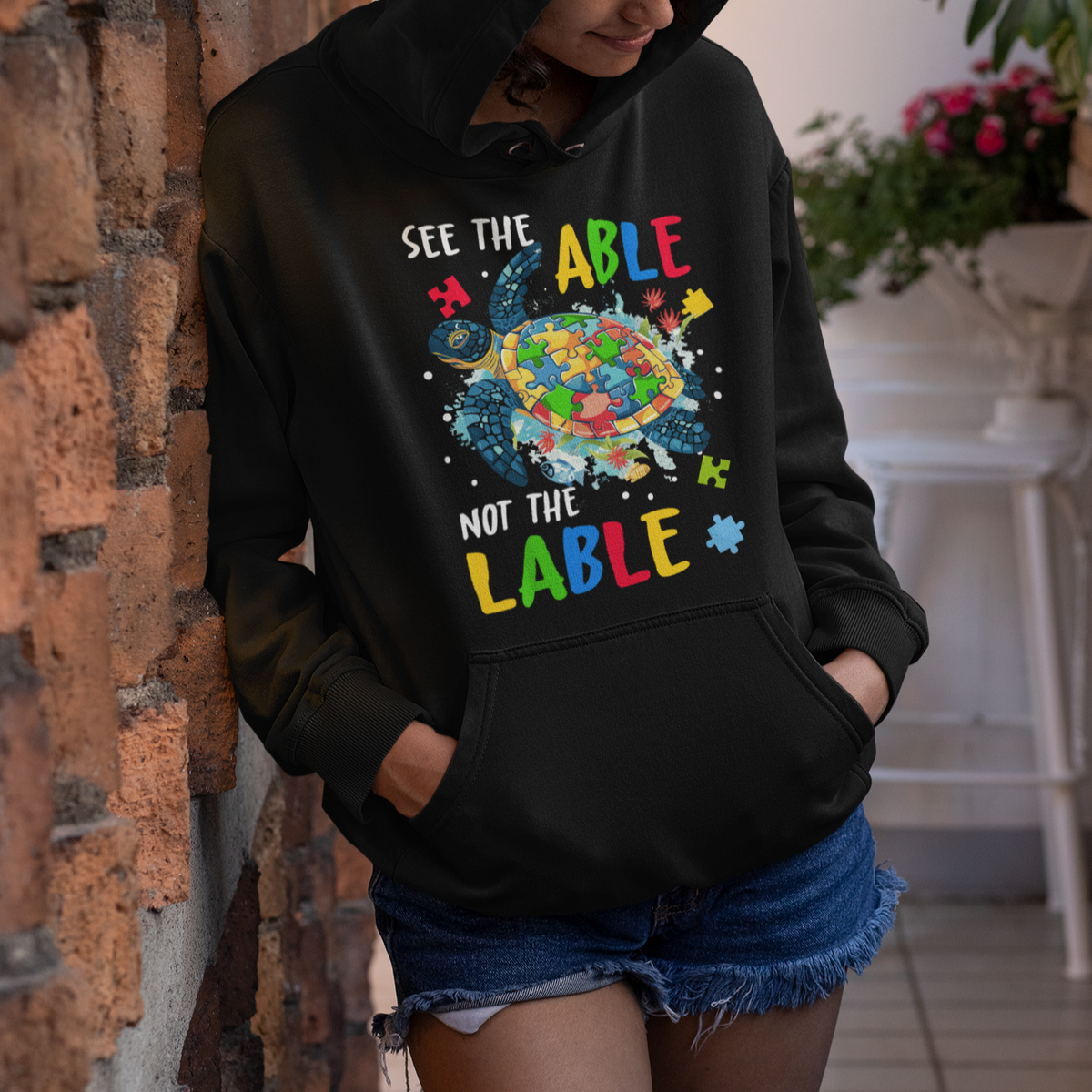 Autism Awareness Hoodie See The Able Not The Label Puzzle Sea Turtle - Wonder Print Shop