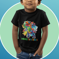 Autism Awareness T Shirt For Kid Embrace Differences Puzzle Dinosaur - Wonder Print Shop