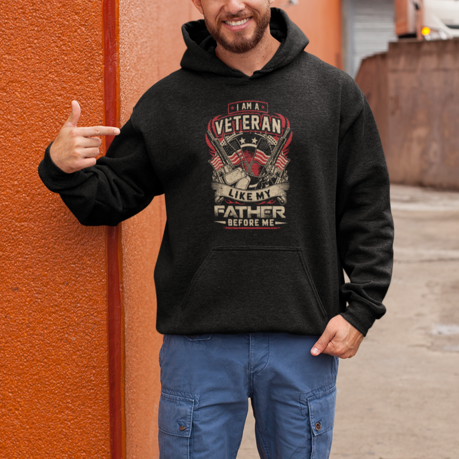 Veteran Hoodie I Am Like My Father Before Me US Flag Dog Tags American Soldier - Wonder Print Shop