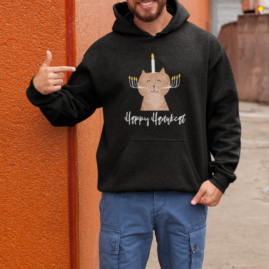 Cat Menorah Cute Jewish Kitten Hanukkah Chanukah Candle Hoodie - Wonder Print Shop