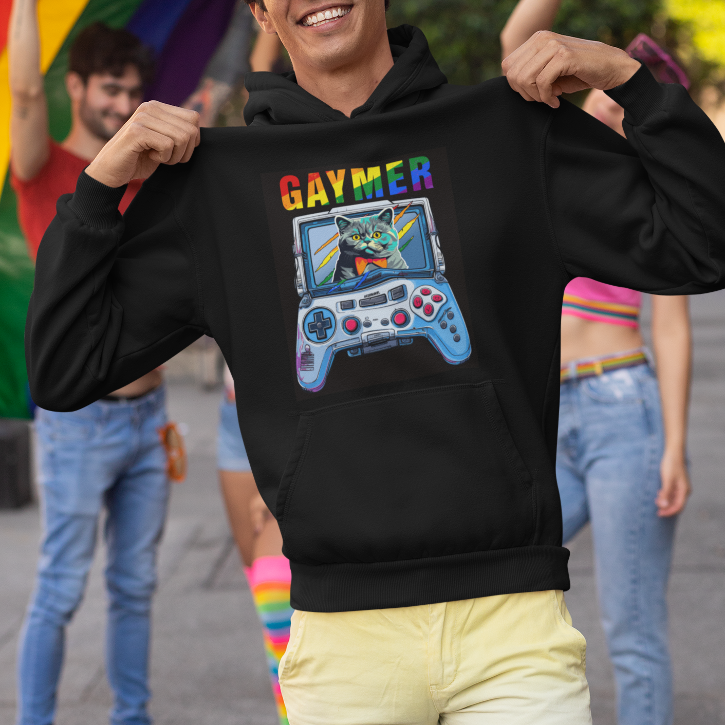 Gaymer Cat LGBT Gay Pride Rainbow Video Game Hoodie - Wonder Print Shop