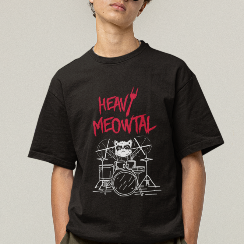 Heavy Metal T Shirt Cat Drummer Meowtal Rock Drum Band - Wonder Print Shop