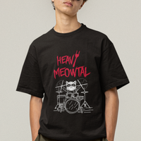 Heavy Metal T Shirt Cat Drummer Meowtal Rock Drum Band - Wonder Print Shop