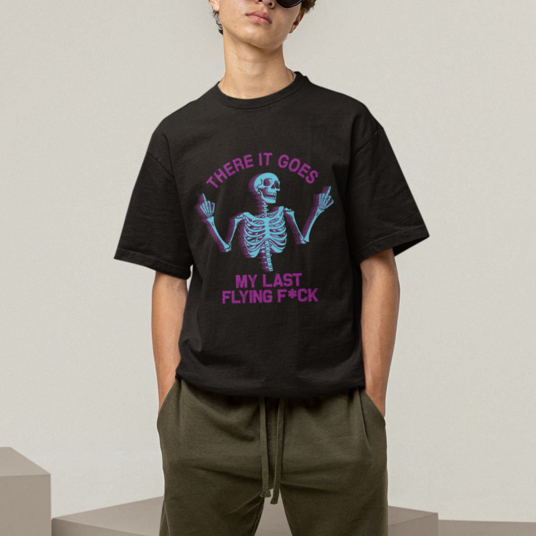 Funny Skeleton T Shirt There It Goes My Last Flying F*ck Middle Finger Sarcastic - Wonder Print Shop