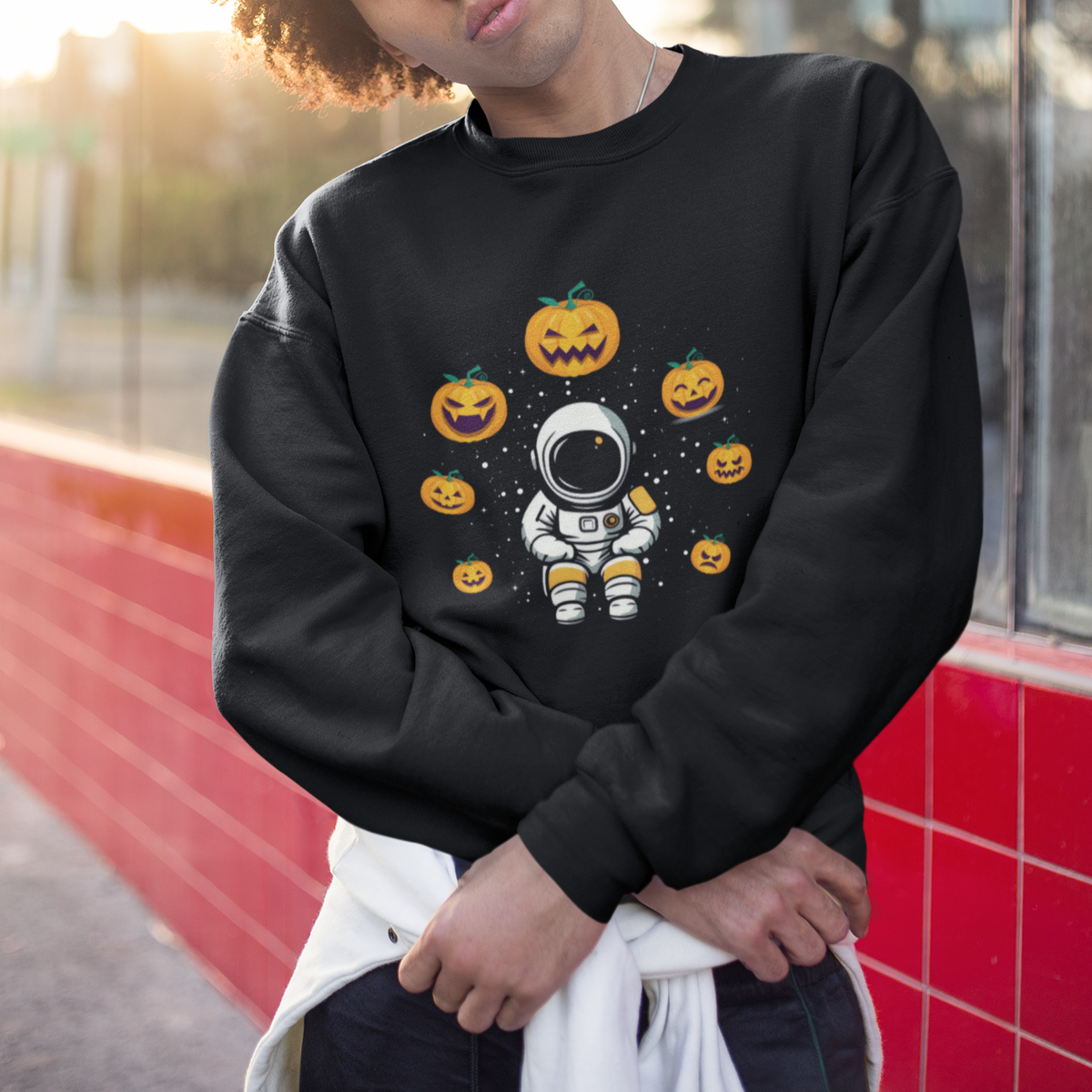 Halloween Astronaut Sweatshirt Scary Pumpkin Universe Outer Space Halloween Costume - Wonder Print Shop