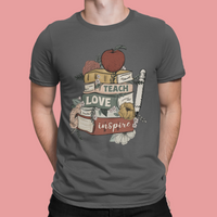 Teacher T Shirt Teach Love Inspire Floral Books Back To School Teacher Life T-Shirt, Back To School Shirt, Gift For Teacher, Teaching - Wonder Print Shop