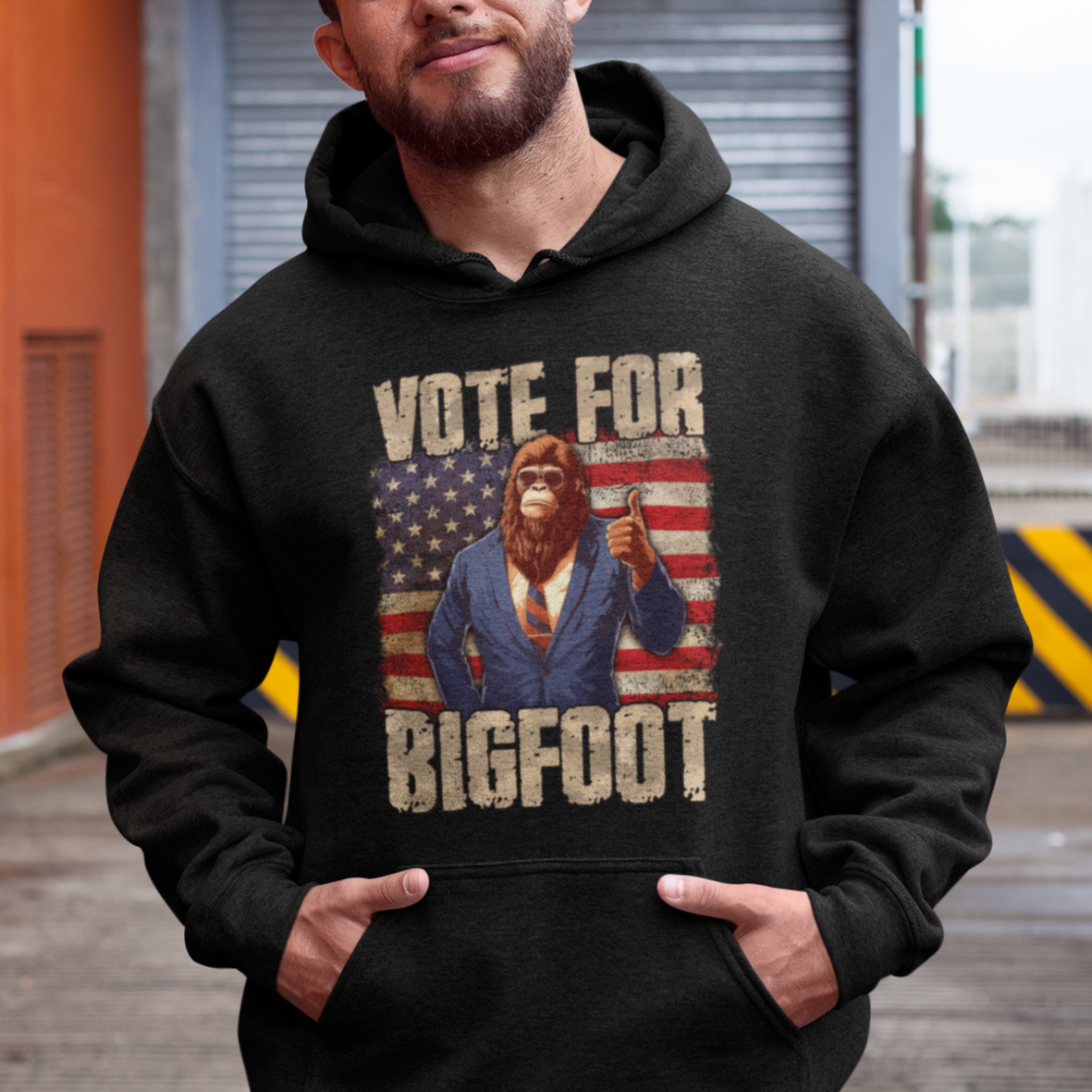 Vote For Bigfoot President Election Funny Sasquatch USA Flag Hoodie - Wonder Print Shop
