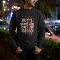 God Blessing Sweatshirt God Shed His Grace On Thee Amercan Flag Christian Cross - Wonder Print Shop