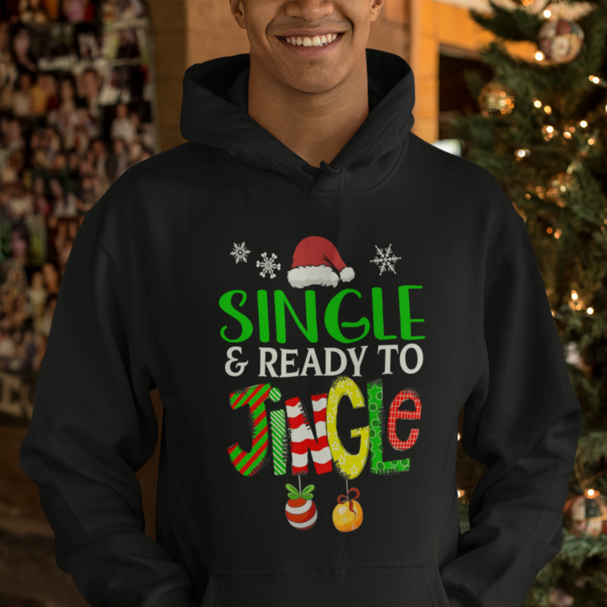Single And Ready To Jingle Funny Christmas Ball Hoodie - Wonder Print Shop