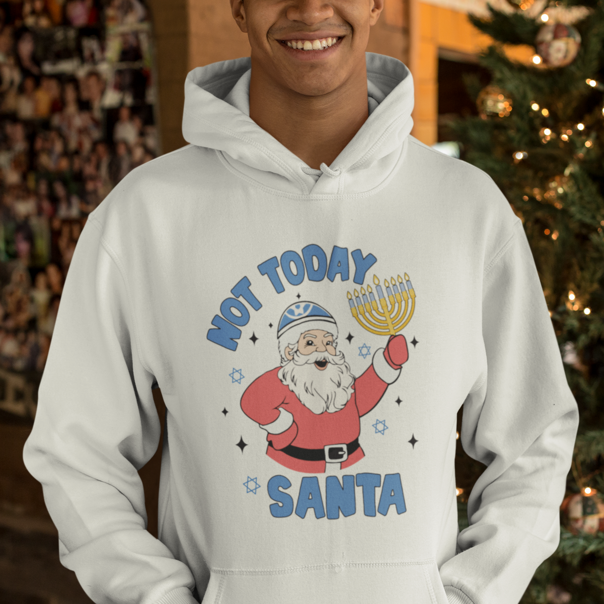 Santa Hanukkah Hoodie Not Today Santa Chanukah Jewish Festival Jew Hanukkah - Wonder Print Shop
