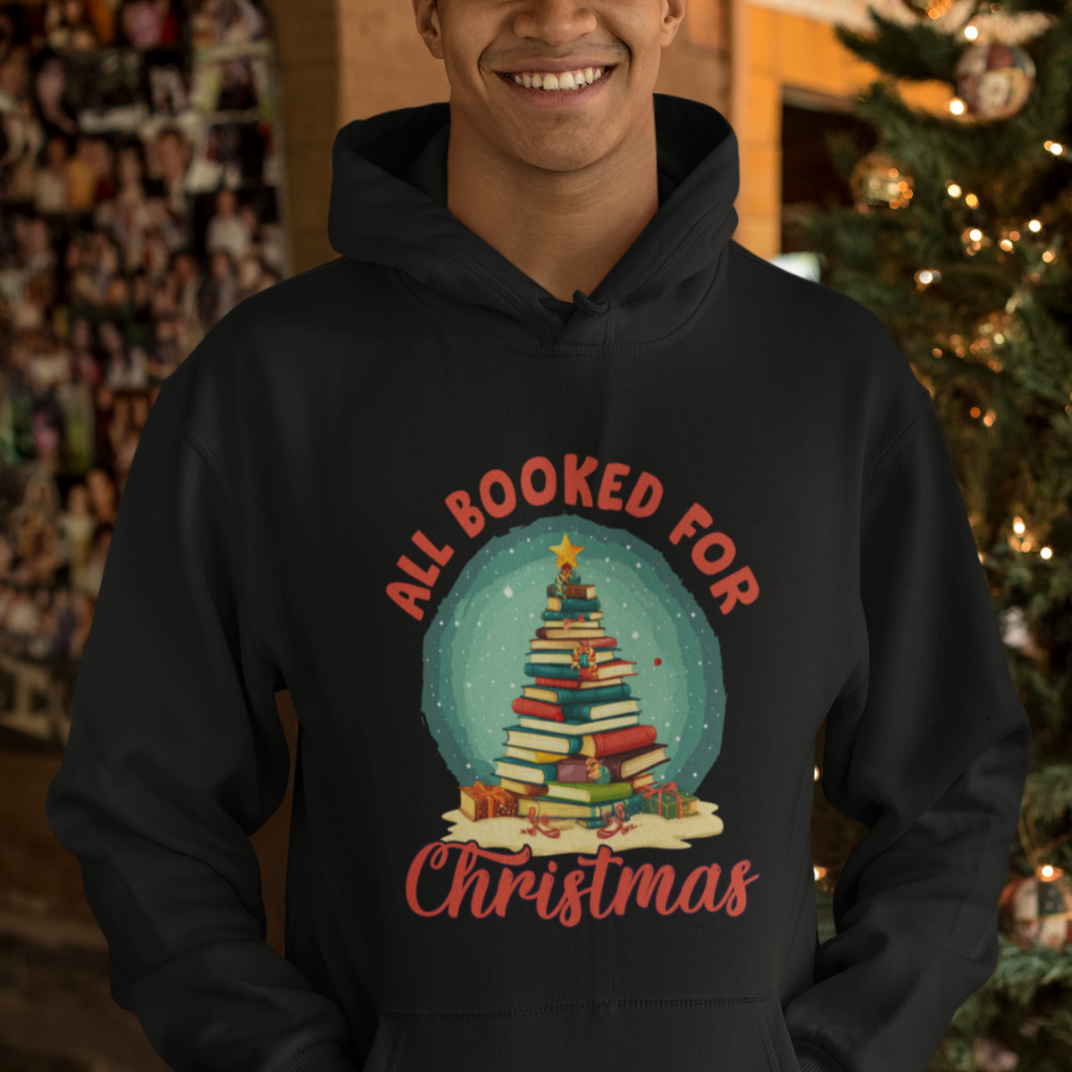 All Booked For Christmas Book Christmas Tree Bookaholic Hoodie - Wonder Print Shop