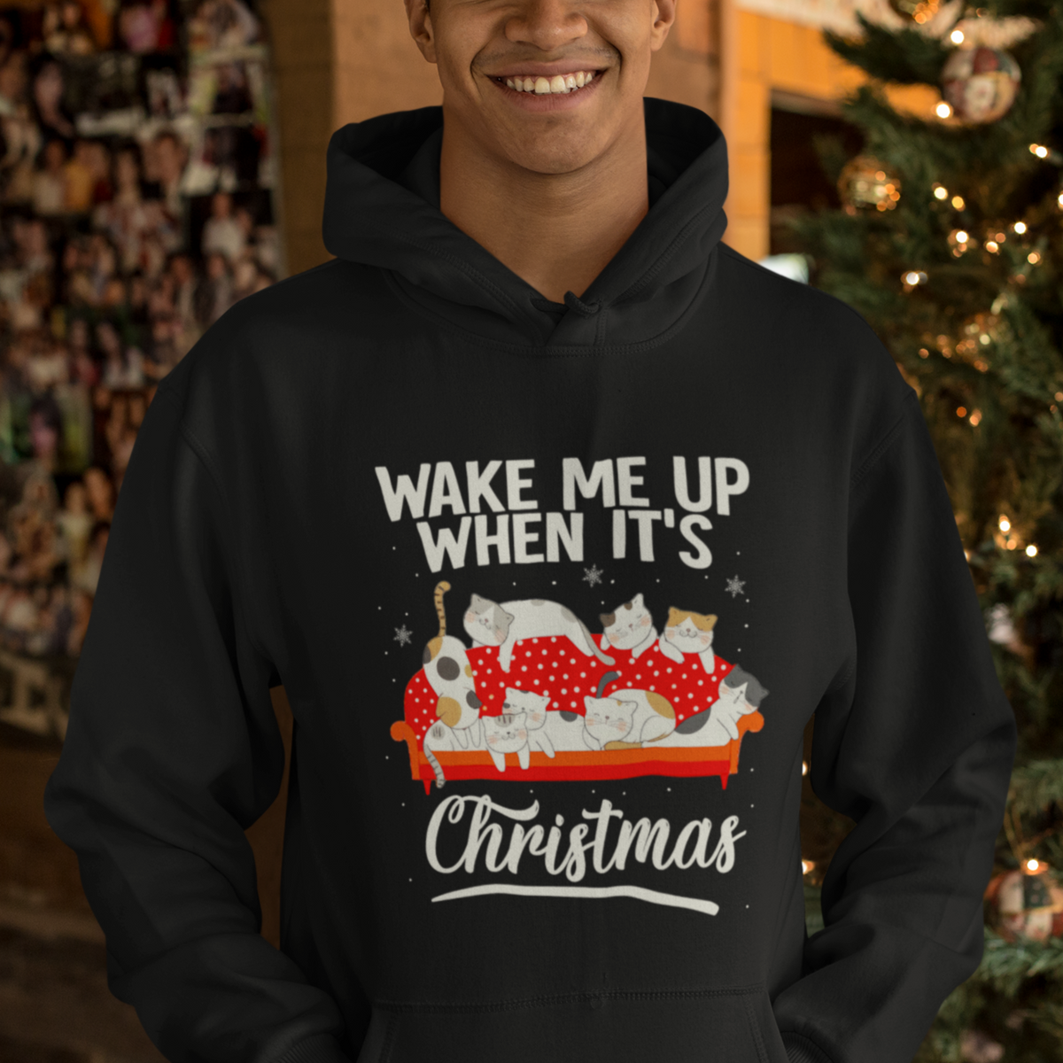 Cute Cat Wake Me Up When It's Christmas Chillin' Hoodie - Wonder Print Shop