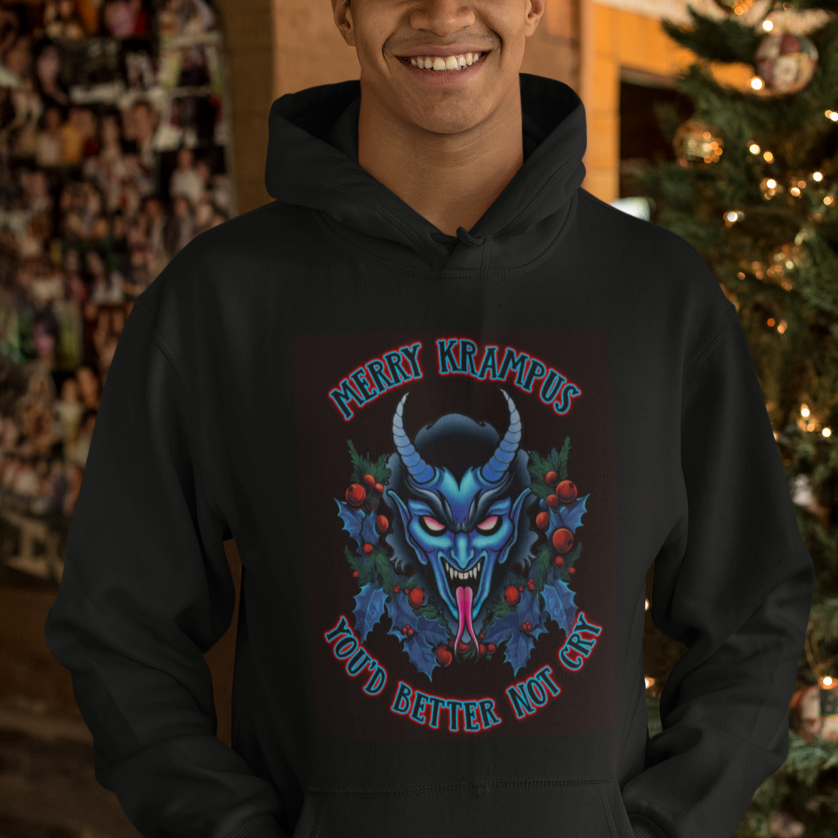 Merry Krampus Horor Christmas You'd Better Not Cry Hoodie - Wonder Print Shop