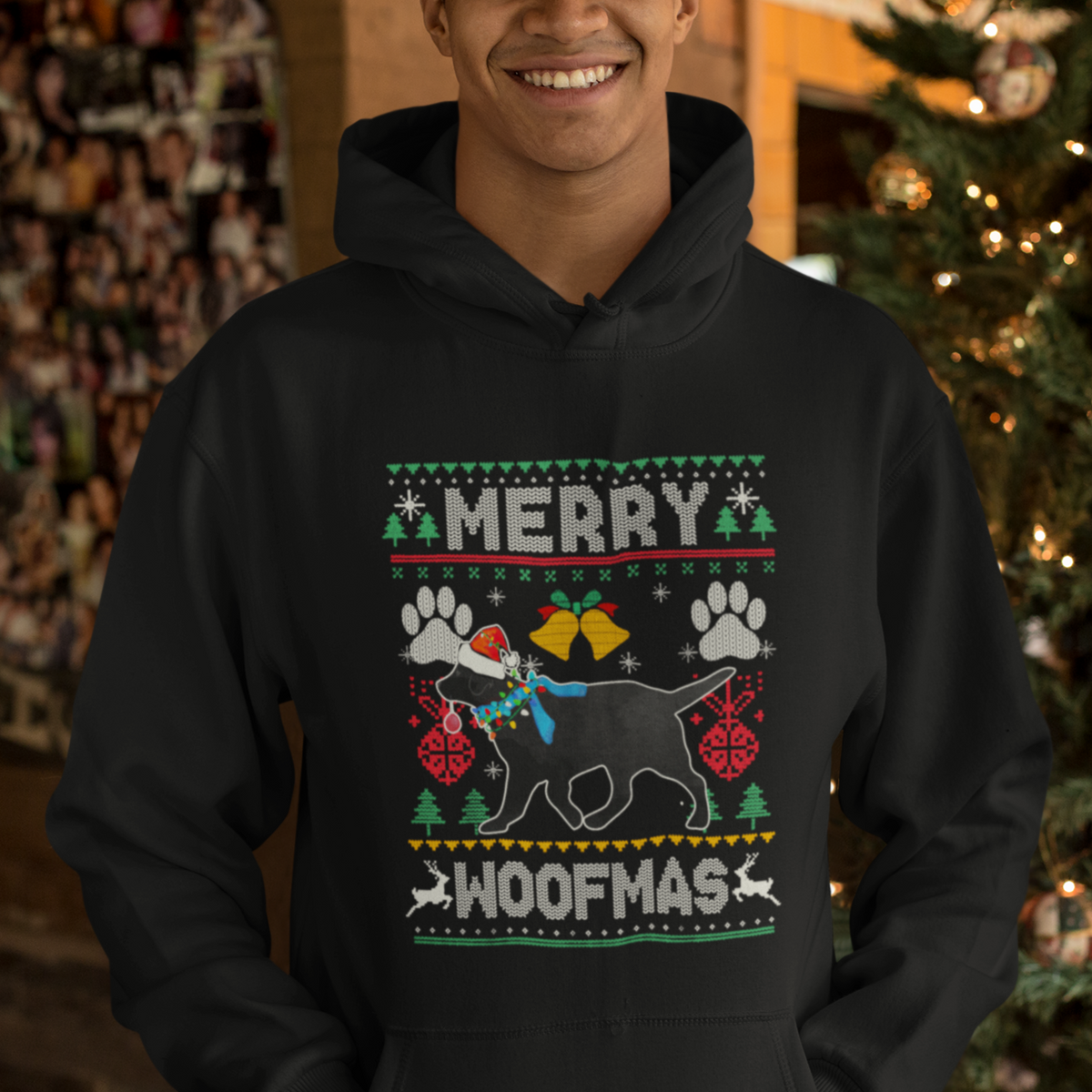 Christmas Hoodie Merry Woofmas Black Lab Dog Lover - Wonder Print Shop
