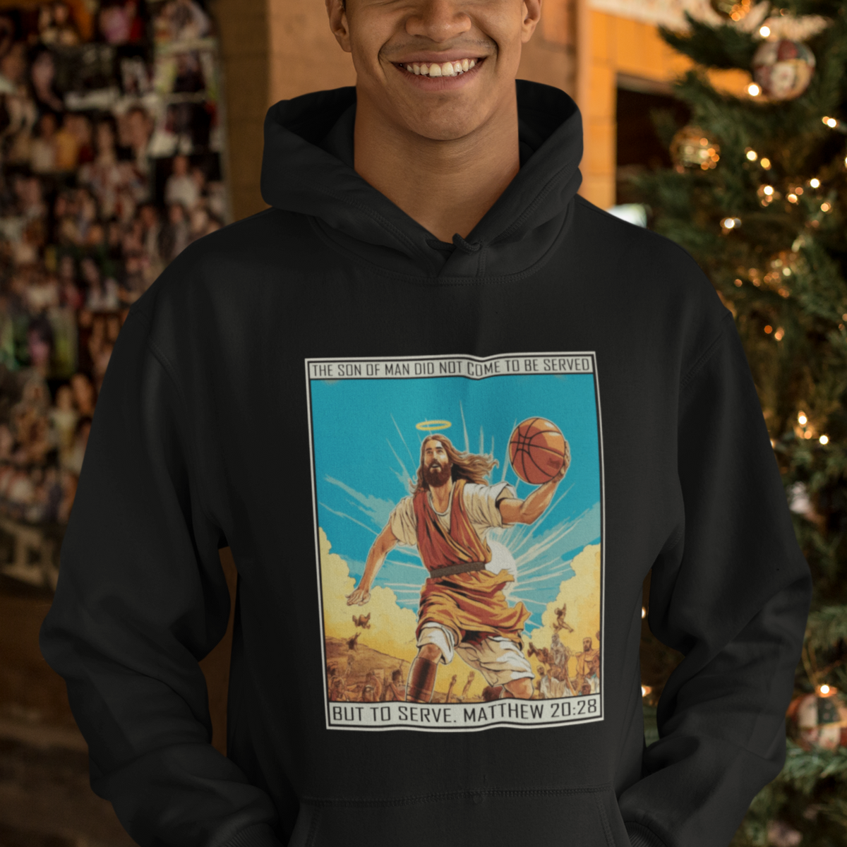Christmas Hoodie Jesus Baseketball Player Crossing Up Christian Funny Xmas - Wonder Print Shop