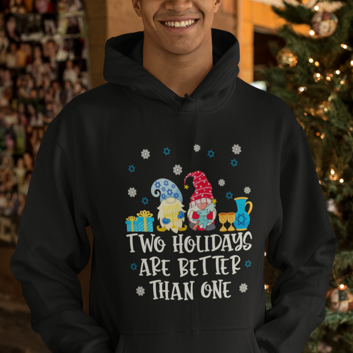 Christmas Hanukkah Two Holidays Are Better Than One Jewish Gnome Hoodie - Wonder Print Shop