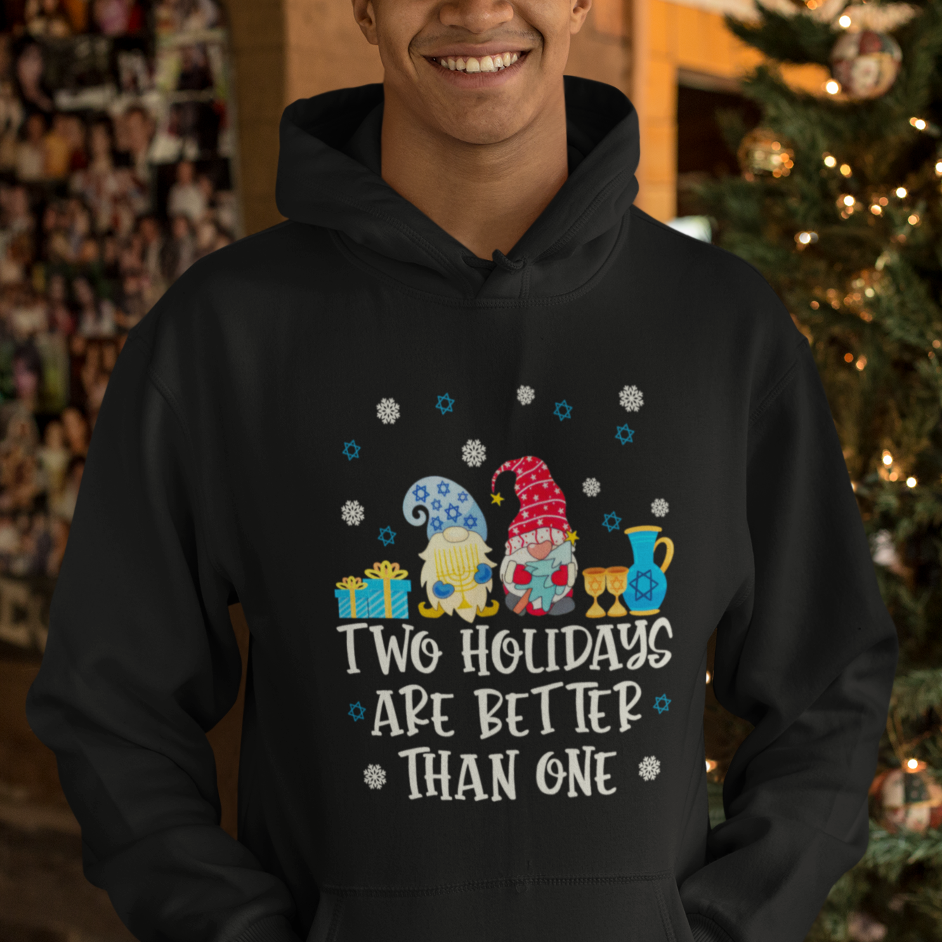 Christmas Hanukkah Two Holidays Are Better Than One Jewish Gnome Hoodie - Wonder Print Shop