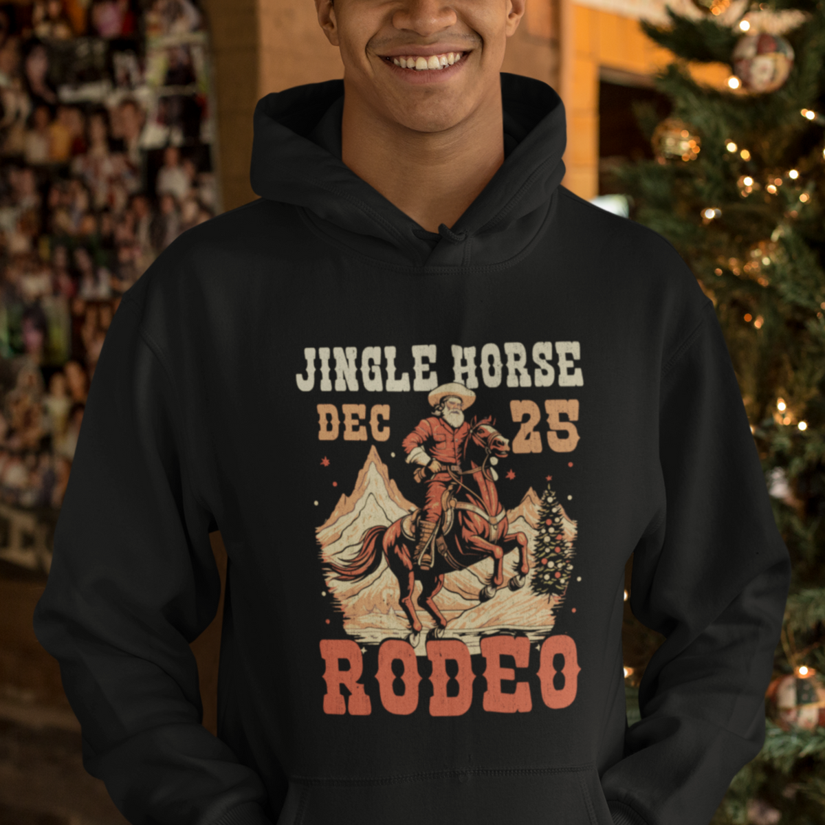 Vintage Jingle Horse Rodeo Funny Howdy Western Christmas Hoodie - Wonder Print Shop