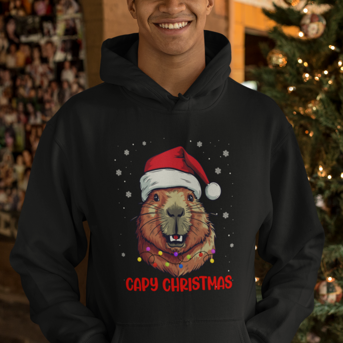 Capy Christmas Hoodie Funny Capybara Santa Meme - Wonder Print Shop