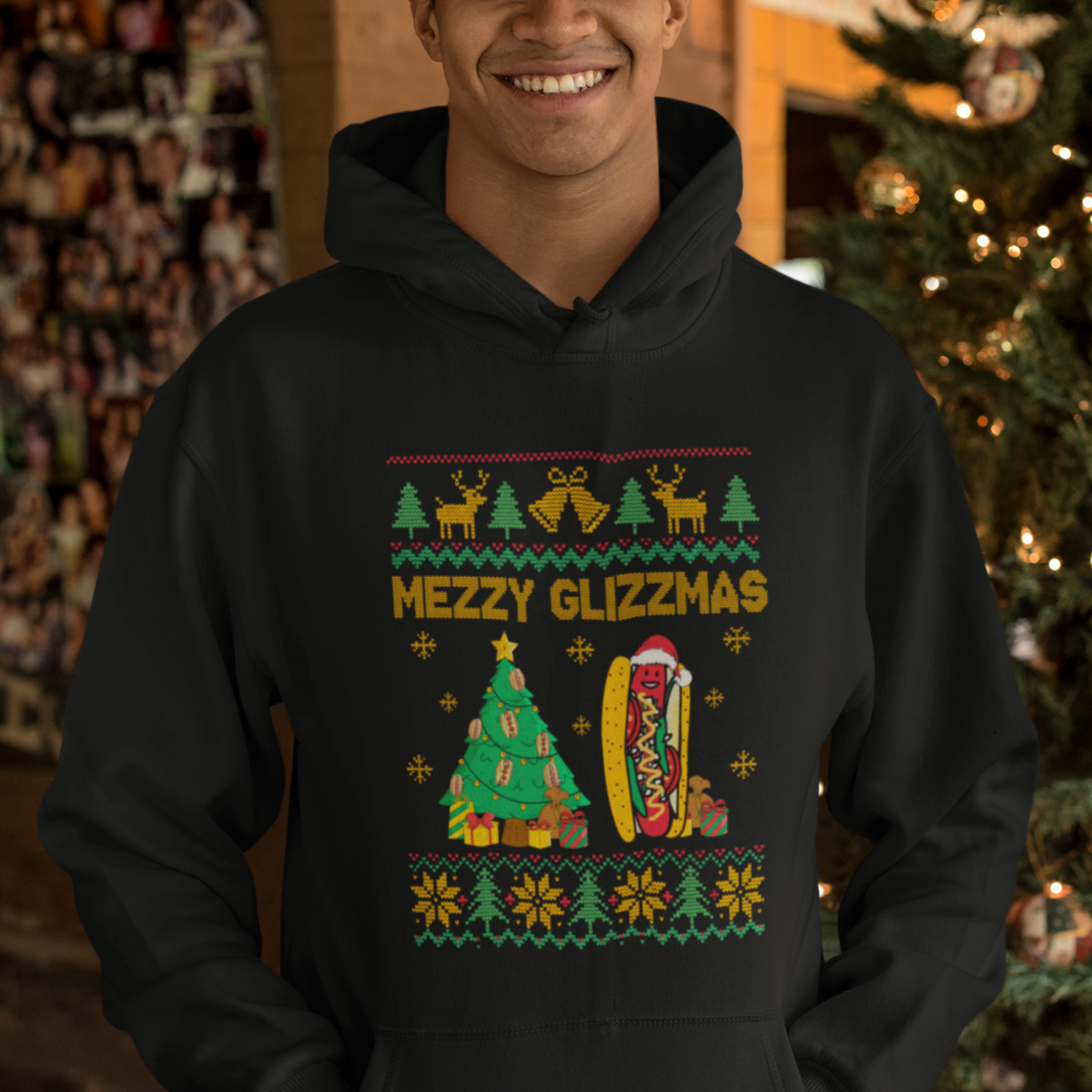 Merry Glizzmas Hoodie Funny Hotdog Xmas Tree Hot Ugly Christmas - Wonder Print Shop