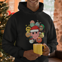 Christmas Hoodie Retro Groovy Xmas Tree Eye Face Reindeer Snowman Efl - Wonder Print Shop