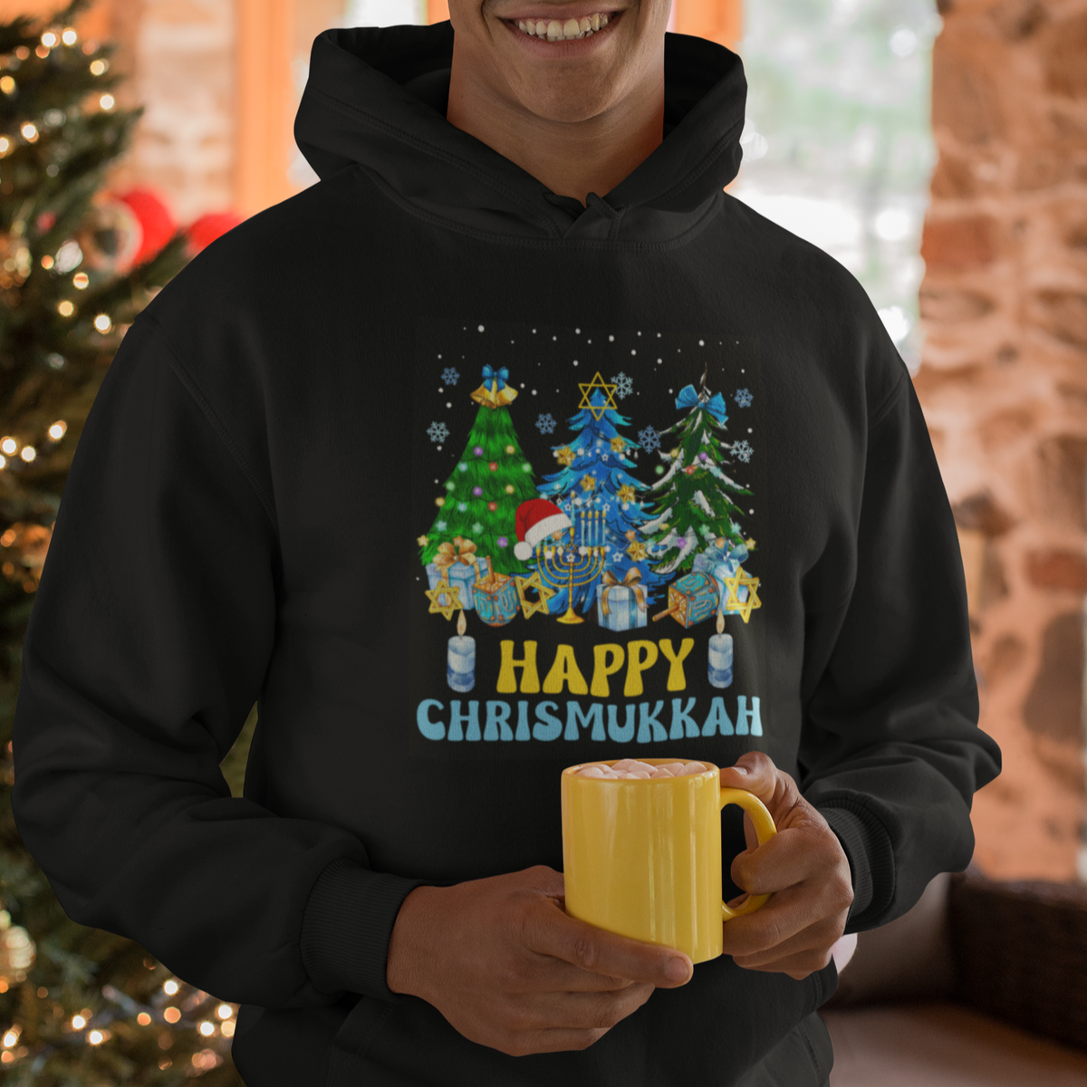 Christmas Hanukkah Hoodie Merry Christmukkah Jewish Christmas Trees Chanukah Hanukkah - Wonder Print Shop